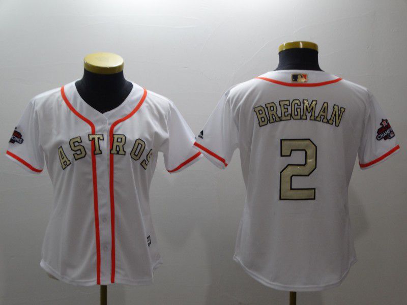 Women Houston Astros #2 Bregman White Gold version MLB Jerseys->youth mlb jersey->Youth Jersey